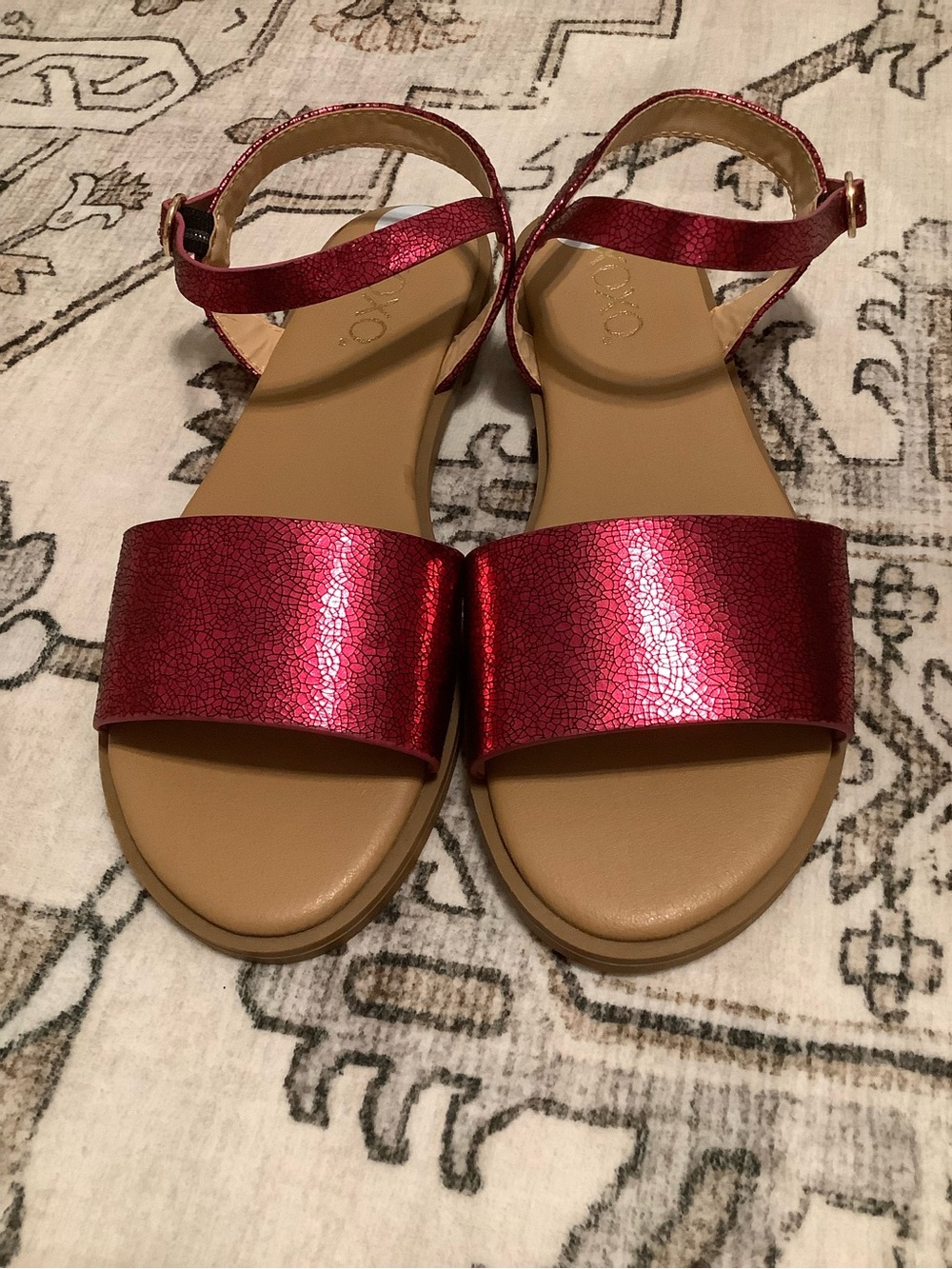 XOXO Metallic Red Ankle-Strap Sandals